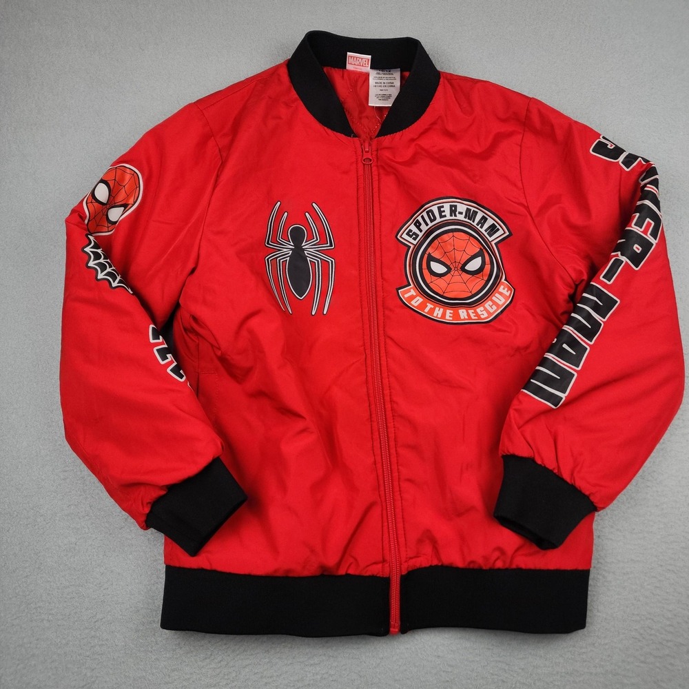 Marvel Jacket Boys 10/12 Red Spider-Man Bomber Graphic Full Zip Padded Superhero